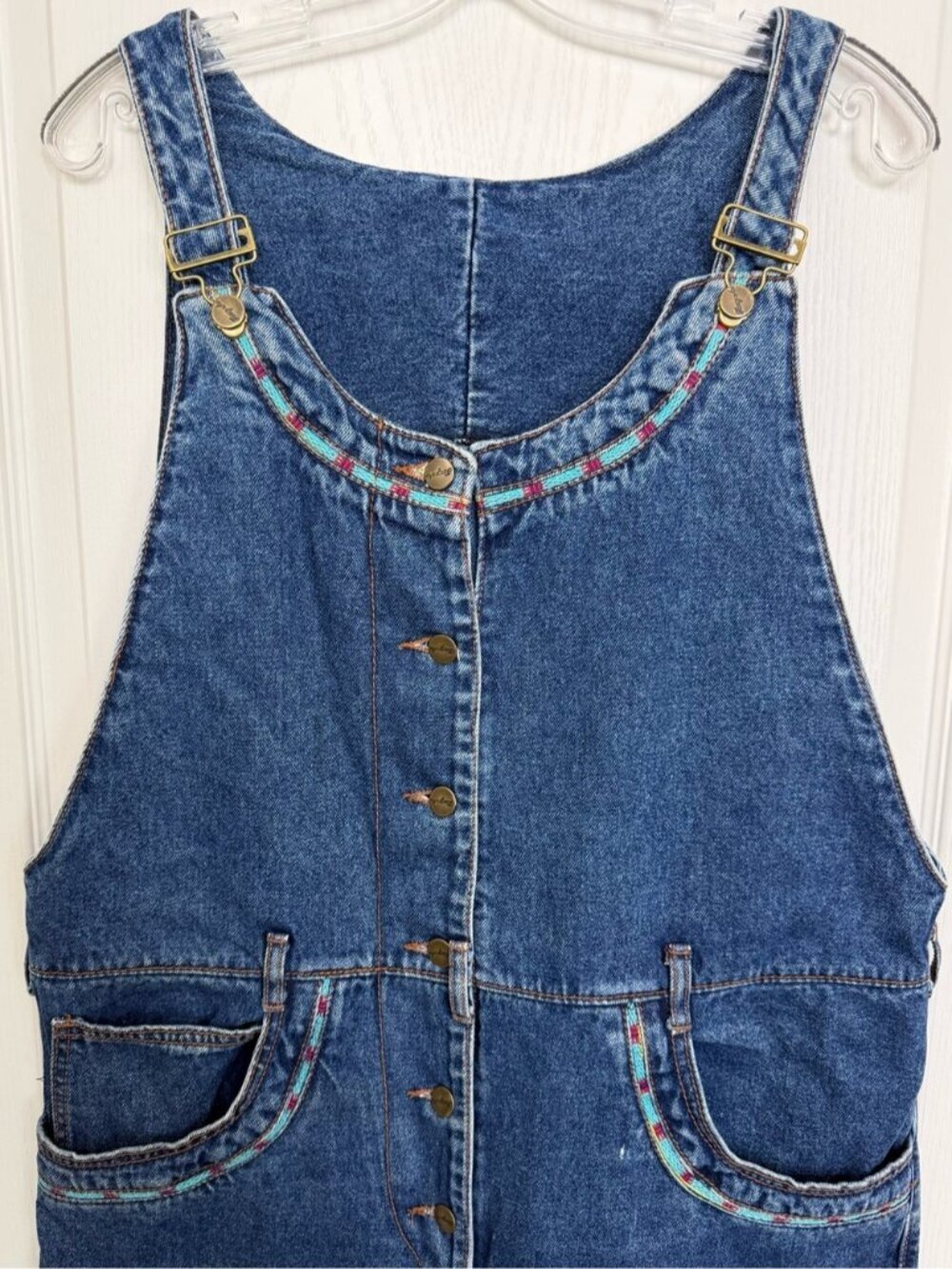 Vintage Embroidered Denim Jean Overalls Size Large 90s Fancy Ass - Picture 3 of 8